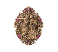 Exotic India Stone Studded Fluting Lord Radha Krishna Brass Brooch Divine Couple Traditional Label Pin for Men and Women Wedding Dresses Accessory