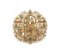 Exotic India Stone Studded Lord Radha Krishna Brass Brooch Divine Lapel Pin Auspicious Wedding and Festive Sherwani Accessory for Men's