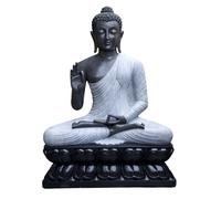 Exotic India Super Large 6.5 Feet Black Marble Gautam Buddha Statue Preaching Dharma Vitarka Mudra Religious Oversize Spiritual Art