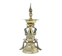 Exotic India Superfine Brass Designer Peacock Diya Deepak with Five Wicks Traditional Oil Deepak for Puja and Home Decor
