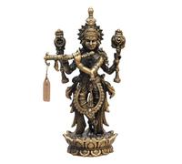 Exotic India Superfine Lord Krishna Panchadhatu Idol The Divine Flute Player Statue with Shankha and Chakra for Pooja and Home Decor