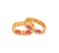 Exotic India Traditional Bangles Kada for Women's Gold Finish Lotus Design with Goddess Lakshmi Motif Bracelet Bangle Jewelry for Women's