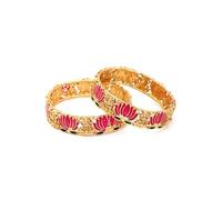 Exotic India Traditional Bangles Kada for Women's Gold Finish Lotus Design with Goddess Lakshmi Motif Bracelet Bangle Jewelry for Women's