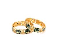 Exotic India Traditional Bangles Kada for Women's Gold Finish Lotus Design with Goddess Lakshmi Motif Bracelet Bangle Jewelry for Women's