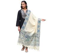 Exotic India Women's Khadi Cotton Shawl with Madhubani Art Print | Beautiful Design Soft Weave Stole, Scarf for Girl (Creme Brulee)