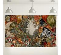 Exotic Jungle Animals Backdrop, Floral Vintage Art Party Decorations, Safari Wildlife Indoor/Outdoor Photography Background for Events, Festivals 71x43 Inch