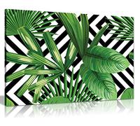 Exotic Jungle Leaves Black & White Geometric Botanical Canvas Wall Art Picture Print (12x8)