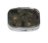 Exotic Jungle Tropical Golden Palm Leaves,Meta Pill Box 2 Compartment Medicine Case,Portable Organizer