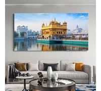 Exotic Landscape, Amritsar Golden Temple Canvas Wall Art, Sikh Religious Architecture Posters and Prints, Wall Painting for Living Room（with Inner frame）
