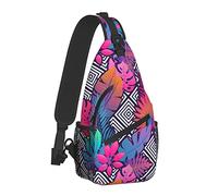 Exotic Leaves and Flowers Tropical Bird of Paradise Sling Bag for Women Men,Crossbody Shoulder Bags Casual Sling Backpack Chest Bag Travel Hiking Daypack for Outdoor