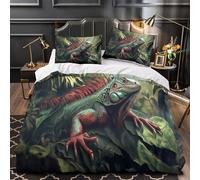 Exotic lizard 3D Printed 3 Piece Comforter Cover Jungle wildlife art Quilt Cover Set Silky Soft Microfiber Hidden Zipper Anti Allergy Anti-Fungal for Kids King（220x240cm）
