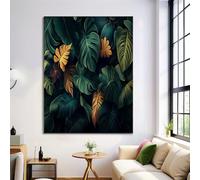 Exotic Monstera Canvas Wall Art Dark Green Painting Tropical Plants Decor Poster For Living Room Home Decor Modern Canvas Wall Art Prints 28X39In No Frame