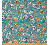 Exotic Nautical Fabric by The Yard Colorful Ocean Sea Creatures Theme Upholstery Fabric for Chairs Hawaii Sea Shell Starfish Seahorse Decorative Waterproof Fabric 1 Yard,(L92*W150cm)