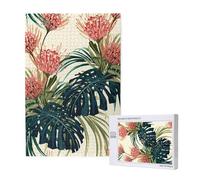 Exotic Palm Leaves Jungle Leaf Tropical Floral Pink Green Printed,1000 Pieces Wooden Jigsaw Family Game Jigsaw Puzzles for Adults Teens