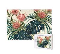 Exotic Palm Leaves Jungle Leaf Tropical Floral Pink Green Printed,300 Pieces Wooden Jigsaw Family Game Jigsaw Puzzles for Adults Teens Home Decor