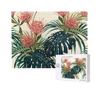 Exotic Palm Leaves Jungle Leaf Tropical Floral Pink Green Printed,500 Pieces Wooden Jigsaw Family Game Jigsaw Puzzles for Adults Teens Home Decor