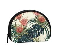 Exotic Palm Leaves Jungle Leaf Tropical Floral Pink GreenSmall Makeup Sanitary Napkin Storage Bag,Women's Cosmetic Coin Purse