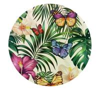 Exotic Palm Leaves Tropical Flowers and Butterflies Small Round Mouse Pad, Anti-Slip Rubber Computer Mousepad for Office Home Gaming Laptop, 10 x 10 Inch