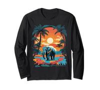 Exotic palm tree design sunset elephant Long Sleeve T-Shirt
