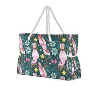 Exotic Parrots Pattern Tropical Flowers Leaves Portable Totes for Women with Side Pocketes Weekender Travel Bag with Cup Holders on Side