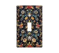 Exotic Peacock Light Switch Cover Plates/Outlet Covers, Black Floral Birds for Wall Accents, Thermoplastic Wall Plates, Standard Size Single Toggle