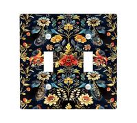 Exotic Peacock Light Switch Cover Plates/Outlet Covers, Black Floral Birds for Wall Accents, Thermoplastic Wall Plates, Standard Size Double Toggle