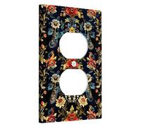 Exotic Peacock Light Switch Cover Plates/Outlet Covers, Black Floral Birds for Wall Accents, Thermoplastic Wall Plates, Standard Size Single Duplex Outlet