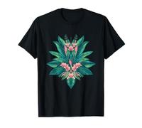 Exotic Pink Flowers Jungle Botanical Leaves T-Shirt