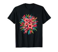 Exotic Pink Hibiscus and Lily Tropical Flowers T-Shirt