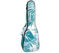 Exotic Plants Flora Turquoise White Texture Concert Ukulele Case with Storage, Waterproof Gig Bag 1 cm Thick Sponge Padding