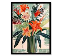 Exotic Red Orange Lily Flower Vase Floral Spring Framed Art Print Artery8 Multi W12 inch x H16 inch