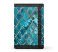 Exotic Shiny Turquoise Ceramic Mosaic Tile Wallet for Men Trifold Wallets Credit Card Holder Minimalist Front Pocket for Women