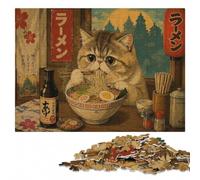 Exotic Shorthair Cat Eating Ramen Vintage Jap Jigsaw Puzzle, 1000 Pieces | For adults: Adult Jigsaw Puzzle: screen-free New Year present, home hobby for puzzle fans.
