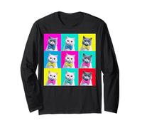 Exotic Shorthair Cat Pop Art Colorful Feline Grid Bow Tie De Long Sleeve T-Shirt