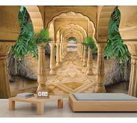 Exotic Stone Column Mural Tropical Archway Wall Mural Retro Nordic Architectural Murals Jungle Plants Tropical Wallpaper for Living Room Bathroom Kitchen 500 x 317 cm