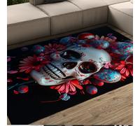 Exotic Style 120x240cm Kitchen Rugs Vibrant Flowers Colorful Orbs Skull Pattern Floor Mat Washable Low Pile Carpet Halloween Home Decor