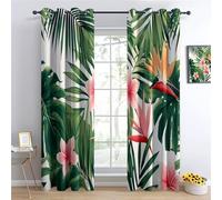 Exotic Style Curtains Decoration Room Darkening, Tropical Striped Leaves Flowers drop Curtain Pair Eyelet Drapes for Living Room Kids Bedroom Nursery 117 x 183 cm 2 Panels