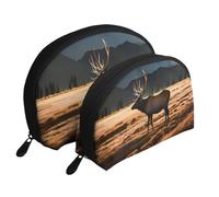 Exotic style floral Moon Cosmetic Bag, Travel Makeup Pouch, Portable Waterproof Cosmetic Pouch for Girls Women., Elk In The Meadow, One Size