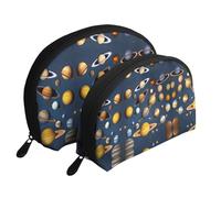 Exotic style floral Moon Cosmetic Bag, Travel Makeup Pouch, Portable Waterproof Cosmetic Pouch for Girls Women., Solar System Planets, One Size