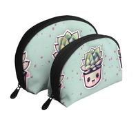 Exotic style floral Moon Cosmetic Bag, Travel Makeup Pouch, Portable Waterproof Cosmetic Pouch for Girls Women., Smiling Succulents, One Size