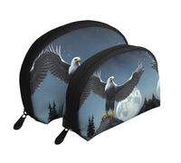Exotic style floral Moon Cosmetic Bag, Travel Makeup Pouch, Portable Waterproof Cosmetic Pouch for Girls Women., Eagle Under The Stars, One Size