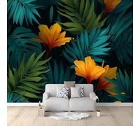 Exotic Style Photo Wallpaper Tropical Striped Leaves Flowers Large TV Background, Wall Art 3D Murals 200 x 140 cm Wall Sticker Bedroom Living Room Hallway Sofa Backdrop Decor