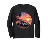 Exotic Supercar Sunset Beach Drive Retro Vintage Long Sleeve T-Shirt