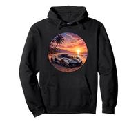 Exotic Supercar Sunset Beach Drive Retro Vintage Pullover Hoodie