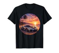 Exotic Supercar Sunset Beach Drive Retro Vintage T-Shirt
