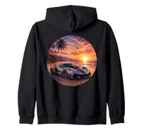 Exotic Supercar Sunset Beach Drive Retro Vintage Zip Hoodie
