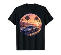 Exotic Supercar Sunset Coastal Drive Retro Vintage T-Shirt
