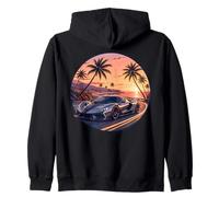 Exotic Supercar Sunset Coastal Drive Retro Vintage Zip Hoodie