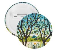 Exotic Tree Branch Sketch Cartoon Badge Metal Round Pins, Lightweight Brooch for Backpack, Fashion Button Pins Badge for Shirts, Jackets, Shawl Coat, Unisex, 12PCS, Tinplate, metal round pins