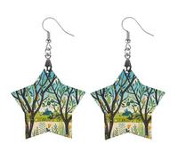 Exotic Tree Branch Sketch Cartoon Wooden Earrings for Women, Vintage Elegant Wood Jewelry, Lightweight Earrings for Wedding, Party, Everyday Jewelry Gift, Star, Wood, wood